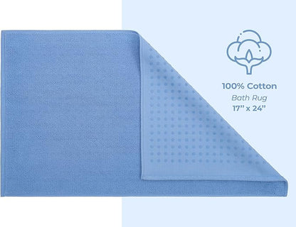 American Soft Linen Bath Rug, 17 in 24 in 100% Cotton Bath Mats Rugs for Bathroom, Slip Reducer Washable Shaggy Form Area Rugs, Sky Blue Bath Rug
