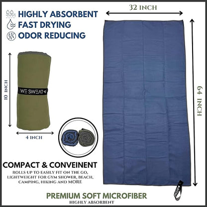 We Sweat's Microfiber Soft and Absorbent Gym Towels for Shower, Silver ION Odor-Free Absorbent Fiber, Fast Drying Men & Women Workout Gear, Working Out, Towels, Sports Exercise Fitness Gear