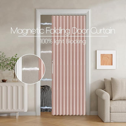 100% Blackout Fabric Folding Door Curtain with Magnetic Closure - Accordion Style for Sliding Doors, Closets,Wardrobe and Temporary Door Solutions Doorway Curtains（W42 x L78, Pink，1 Panel）