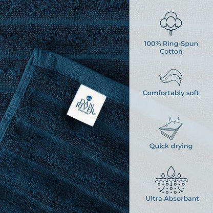DAN RIVER Pack of 2 Bath Sheet 35x70 Inches, Big Towels Oversized Extra Ribbed Large Bath Sheets, Absorbent Quick Dry Towels - Blue Opal