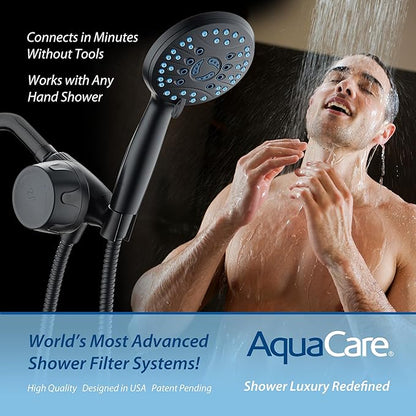 AquaCare Skin & Hair - World's Only Handheld Shower Head Filter with Built-in Hand Shower Bracket, ON/OFF Filtration Modes, Instant Cartridge Reload & Stay-Clean American KDF Cartridge, Matte Black