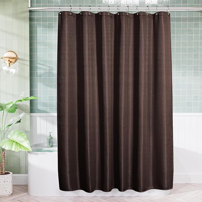 AmazerBath Brown Shower Curtain Waffle Textured, Fabric Shower Curtain Thick Heavy Duty 240GSM Hotel Quality Bathroom Shower Curtains, 72 x 72 Inches