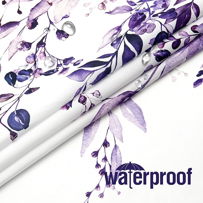 Gibelle Purple Eucalyptus Shower Curtain, Watercolor Plant Leaves with Floral Bathroom Shower Curtain Set, 72x72