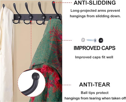 Dseap Coat Rack Wall Mounted - 5 Tri Hooks, Heavy Duty, Stainless Steel, Metal Coat Hook Rail for Coat Hat Towel Purse Robes Mudroom Bathroom Entryway, Pink