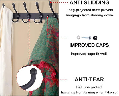 Dseap Coat Rack Wall Mounted - 5 Tri Hooks, Heavy Duty, Stainless Steel, Metal Coat Hook Rail for Coat Hat Towel Purse Robes Mudroom Bathroom Entryway, Blue