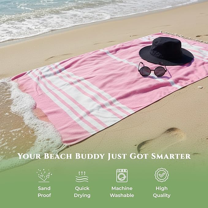 Turkish Cotton Beach Towel Pack of 6 & 1 Boho Tote Bag - Hammam Towels - No Shrink - Quick Dry - Lightweight - Sand Free - Camping - Pool - Tanning - Beach Essentials - Coral (40"x70")