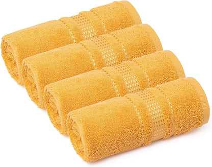 Melissa Linen, 4-Piece Washcloth, 100% Cotton Towels for Bathroom, 12 in x 12 in, Absorbent, Quick Dry, Durable and Soft, Baby Wash Cloths, Wash Rags for Kitchen, Honey Yellow