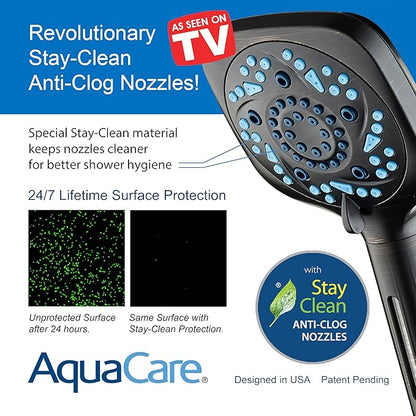 AquaCare High Pressure 10 Spray Mode Filtered Showerhead - Handheld Shower Head Filters Chlorine to Heal Dry Skin, Revive Hair - Dual Power Wash Cleans Tub, Tile, Pets - Hard Water Softener, ORB