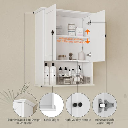 White Medicine Cabinet, 24x30 Inch Bathroom Cabinet Storage with 2 Doors and Adjustable Shelves,Over The Toilet Storage Cabinet, Above Toilet Storage Cabinet for Small Spaces