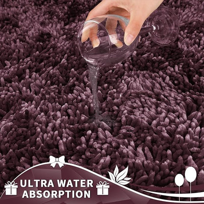 Yimobra Toilet Rugs U Shaped Washable, Extra Thick Soft Absorbent Chenille Contour Bathroom Rugs for Toilet 24x24 Inch, Quick Dry Non Slip Toilet Mat for Bath Floor, Purple Grey