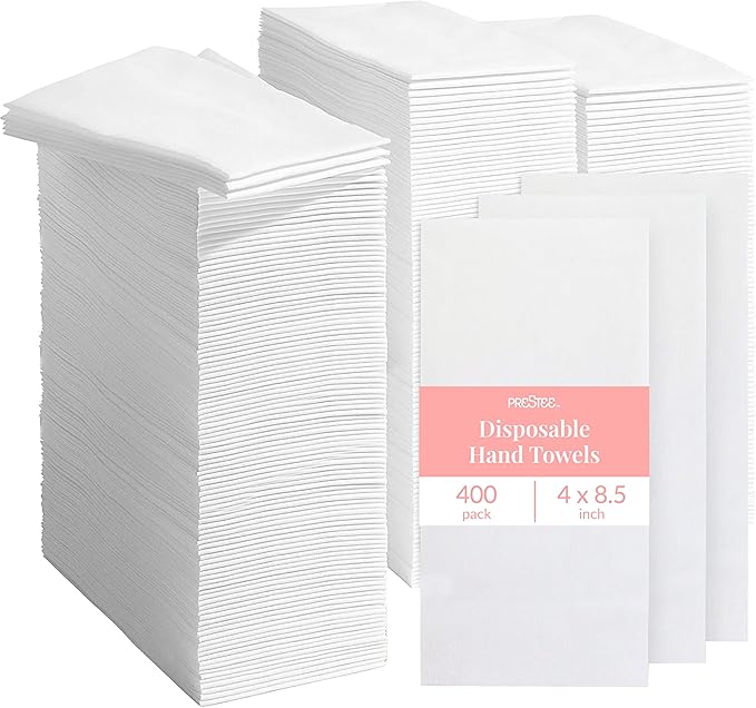 Prestee 400 Linen Feel Disposable Paper Hand Towels - White, Event Supplies, Disposable Guest Towels, Wedding Napkins, Disposable Napkins for Guest Bathroom, Christmas Parties, Holiday Dinners