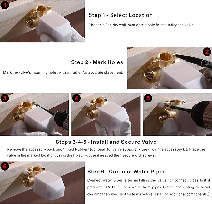 SKOWLL Bathroom Shower Valve Single Function Shower Mixer Valve, Wall Mount Single Handle Water Mixing Valve Kit Include Brass Rough In Shower Trim, Matte Black