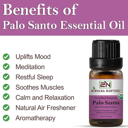 Palo Santo Essential Oil USDA Certified Organic, 100% Pure Natural Premium Grade, Undiluted