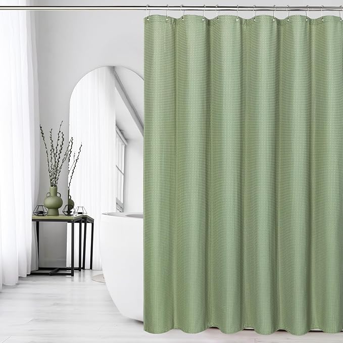 Gibelle Sage Green Shower Curtain, Waffle Weave Textured Fabric Shower Curtain for Bathroom - Soft Cloth & Hotel Spa Luxury, Water Repellent, Machine Washable, 72X72, Sage Green
