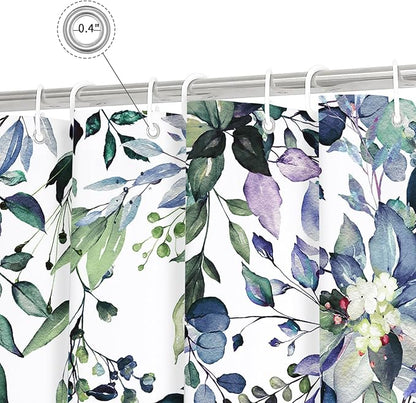 Gibelle Spring Floral Shower Curtain for Bathroom, Watercolor Green Eucalyptus Leaves Plant Shower Curtain Set, Washable Polyester Fabric 72x72 Inch