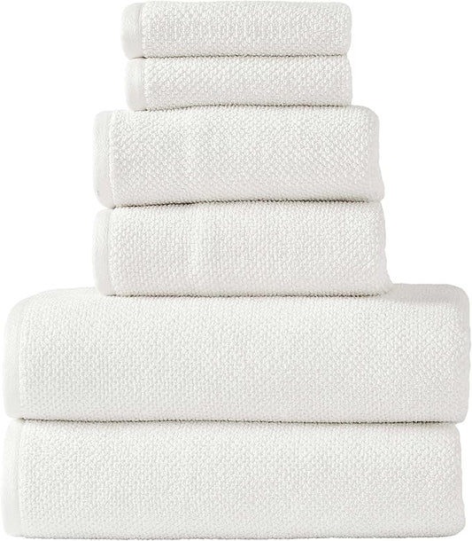 6-Piece Towel Set, 680 GSM, 2 Bath Towels, 2 Hand Towels, 2 Wash Cloths,100% Cotton Premium Quality, Ultra Soft, Super Absorbent Popcorn Textured Weaved for Spa, Hotels & Bathroom-Ivory/Cream