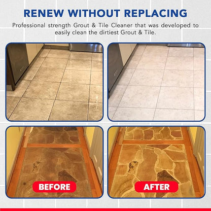 Grout Cleaner: Acid-Free Deep Cleaner & Stain Remover for the Dirtiest Grout. (1-Quart) Includes 8-inch Heavy-Duty Tile Cleaner Brush (32oz Spray with Hand Brush and Cap)
