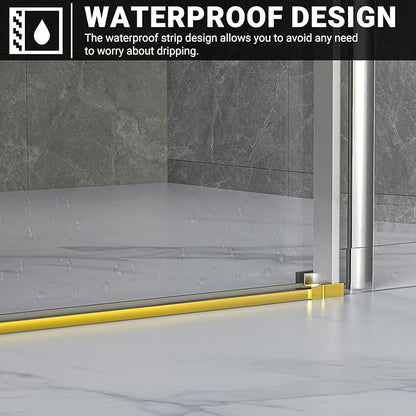 Chabatree Shower Door 60" W x 76" H Frameless Sliding Shower Door,Frameless Shower Door with Sealing Strip and Waterproof Handle,5/16"(8mm) Clear Tempered Glass,Stainless Steel Hardware,Golden