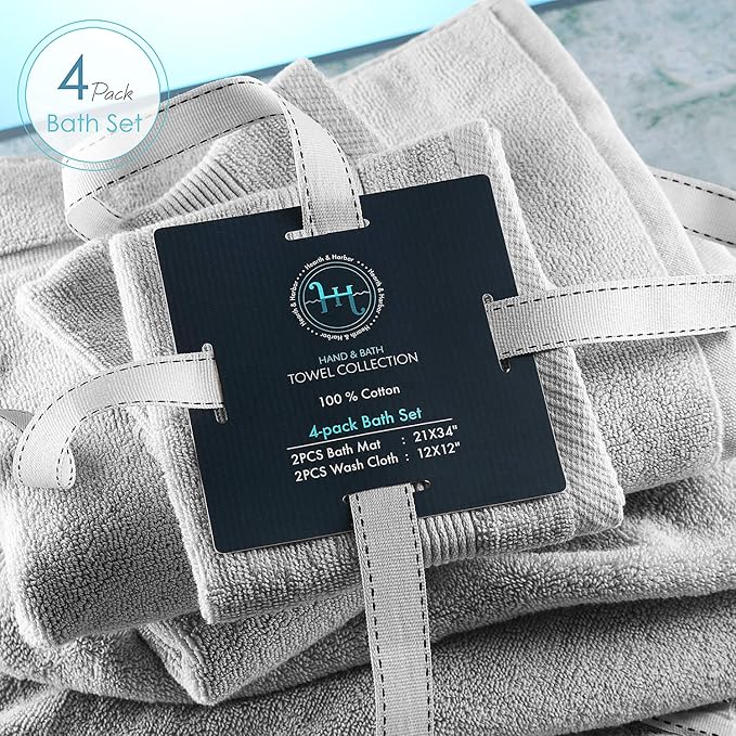 Hearth & Harbor Bath Towels - 100% Ring Spun Cotton Luxury Towels - Ultra Soft & Highly Absorbent, Bathroom Towels. Floor Mat, Charcoal Gray