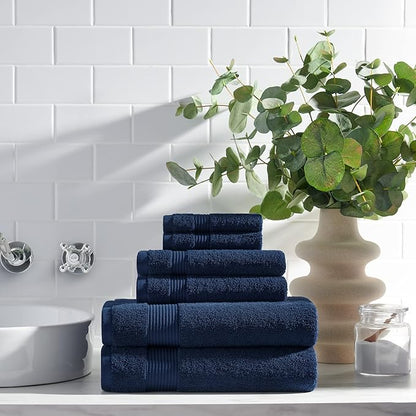 Arkwright Bath Towels Set of 6 - Super Soft 100% Cotton, 600 GSM Quick Dry & Absorbent, Luxury Bathroom Essentials with 2 Shower Towels, 2 Hand Towels and 2 Washcloths, Lapis Navy