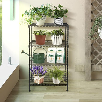 BNSPLY 4 Tier Wire Shelving Unit, Height Adjustable Wire Shelves with NSF Certified, Metal Storage Rack Shelf Unit for Kitchen, Laundry, Bathroom, Pantry, Closet (12" D x 19.7" W x 31.5" H, Black)