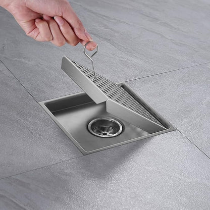 Shower Drain, Chrome 6 inch Square Shower Floor Drain with Flange, Silver Removeable Grid Panel SUS 304 Stainless Steel Square Shower Drain