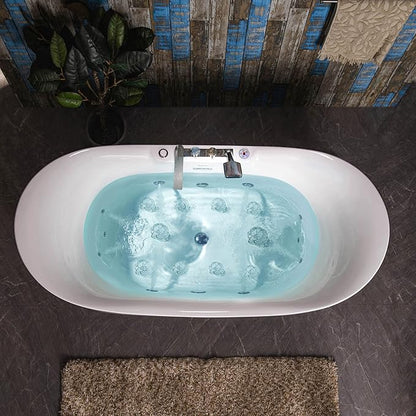 WOODBRIDGE 72" x 35-3/8" Whirlpool Water Jetted and Air Bubble Freestanding Heated Soaking Combination Bathtub wirh LED control panel and Faucet, BJ400+F0041CH
