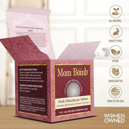 Mom Bomb Pink Himalayan Bath Bomb (Shower Steamer) – Essential Oils, Clean Ingredients – Relaxing Aromatherapy Fizz, Skin-Softening – Made in USA - Gift for Women 5 Ounce