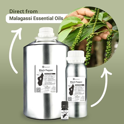 Black Pepper Essential Oil - Direct from Madagascar Farms - Steam Distilled - Aceite Pimienta Negra for Aromatherapy, Massage, Diffuser, DIY Candle and Soap Making - 8oz