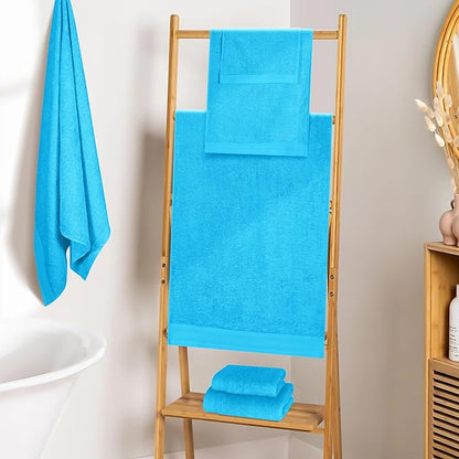 Ultra Soft 6 Pack Cotton Towel Set, Contains 2 Bath Towels 28x55 inch, 2 Hand Towels 16x24 inch & 2 Wash Coths 12x12 inch, Ideal Everyday use, Compact & Lightweight - Turquoise Blue