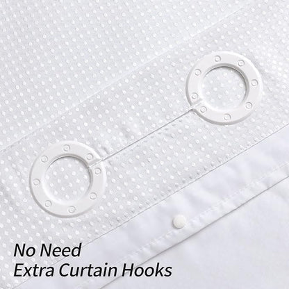 MitoVilla No Hooks Need White Waffle Shower Curtain Liner Set, Modern Waffle Weave Fabric Shower Curtains with Snap-in Liner for Luxury Hotel Grade Spa-Like Bathroom Decor, 72 x 74