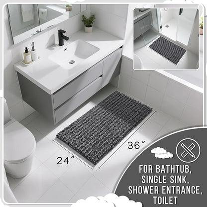 Yimobra Large Bathroom Rugs Non Slip Washable 36x24 Inch - Ultra Soft Absorbent Chenille Bath Mat, Quick Dry Shaggy Floor Carpet for Tub Shower, Dark Gray Home Decor Accessories