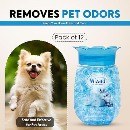 12 WIZARD Odor Eliminator Gel Beads - 12 oz, Air Freshners For Bathroom, Rooms, Per Areas and Car Freshner - Fresh Linen