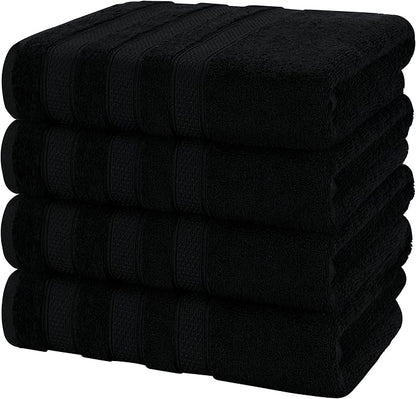American Soft Linen Salem 100% Cotton Turkish 4 Piece Bath Towels for Bathroom, 600 GSM Soft Absorbent Quick Dry Bath Towel Set, Black