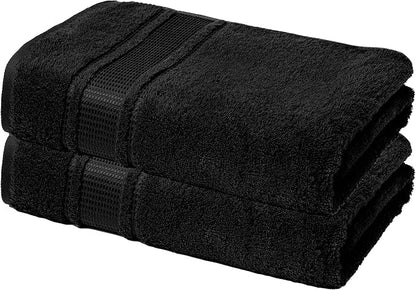 Melissa Linen, 2 Piece, Jet Black Bath Towels, 100% Turkish Cotton Bath Towels for Bathroom, Absorbent, Quick Dry, Durable and Soft Shower Towel, 28 in x 55 in, Spa and Hotel Quality