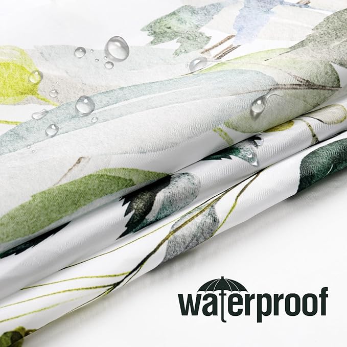 Gibelle Sage Green Eucalyptus Shower Curtain, Watercolor Plant Leaves with Floral Bathroom Decor Waterproof Fabric Shower Curtain Set 72x72 Inch White