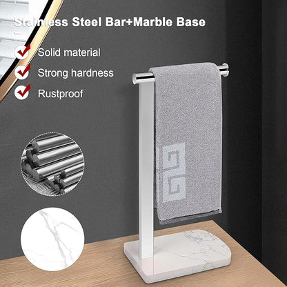 NearMoon Hand Towel Holder with Balanced Marble Base, 304 Stainless Steel Stand Towel Ring L Shape Hand Towel Rack Free-Standing Towel Bar for Bathroom Kitchen Countertop (Single Rod, Chrome)