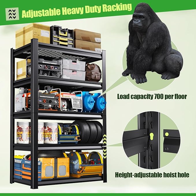 Garage Shelving,Heavy Duty Garage Storage Shelves,Metal Shelving Unit,5 Tier Adjustable Steel Utility Shelf,Use for Basement,Warehouse, Pantry Closet,Black (72" H*47.2" W*19.7" D)