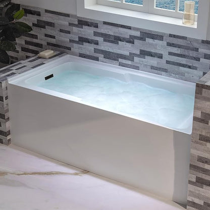 WOODBRIDGE 60" Acrylic Rectangular Alcove Soaking Bathtub in White with Left Drain, Oil Rubbed Bronze pop-UP Drain Included BA6030L