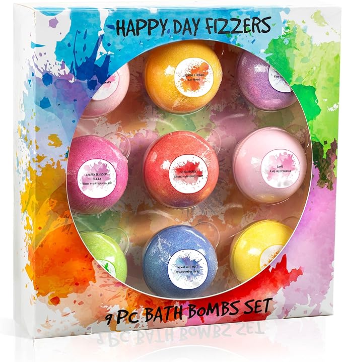 Happy Day Fizzers Aromatherapy Large Bath Bomb Gift Set for Women – Relaxing Aromatherapy Home Spa Birthday Christmas Gifts for Mom (Happy Day Fizzer 2.0)