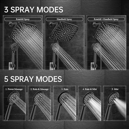 Veken 11.8 Inch Rain Shower Head with Handheld- High Pressure Dual Shower Heads with 5 Modes Handheld Spray Combo- Wide Rainfall Showerhead with Hose, Bathroom Accessories, Matte Black