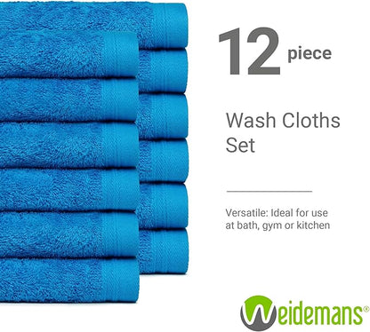 100% Cotton Washcloths Set 13” x 13” | Petrol Towels | Set of 12 Ultra Soft and Highly Absorbent Washcloths Sets for Bathroom, Gym, Hotel, Spa | Machine Washable Face Towel