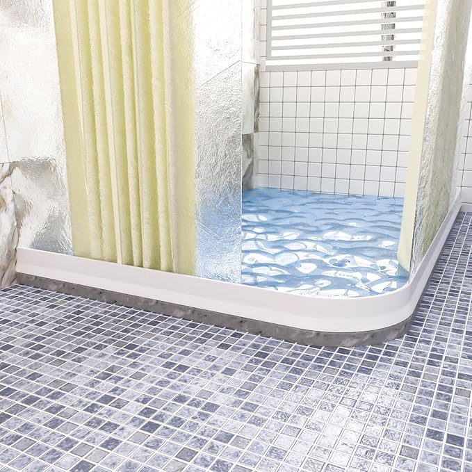 Raycity 3" High Shower Threshold Water Dam 59 IN Collapsible Shower Water Splash Guard for Curbless Shower Threshold Barrier Water Stopper for Wet and Dry Separation Bathroom and Kitchen (White)