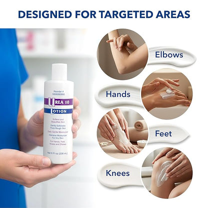 Urea 10% Lotion Cream for Extremely Dry, Rough and Scaly Skin, Intense Moisturizer and Gentle Exfoliator for Hands, Feet, Elbows and Knees Inc, 8 oz
