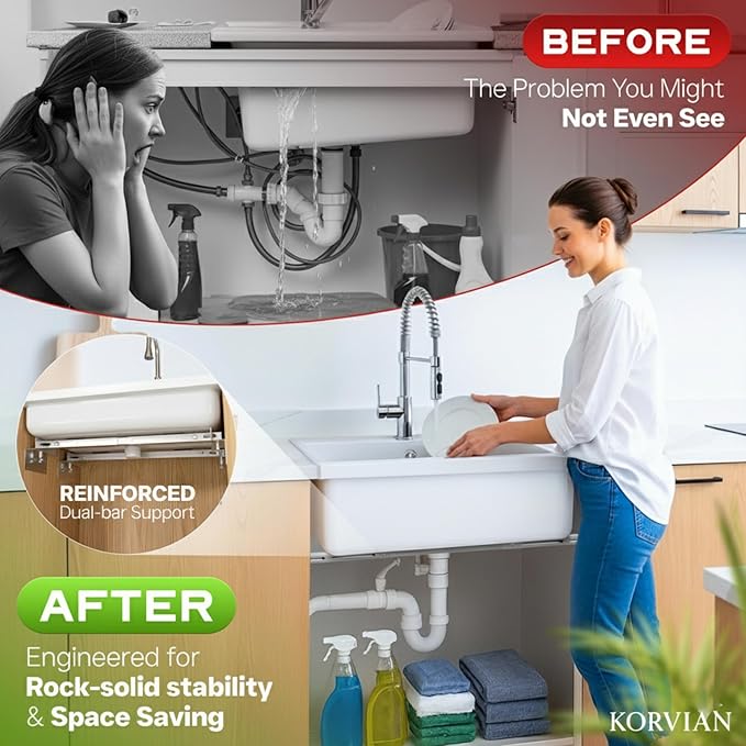 Undermount Sink Brackets Heavy Duty 880 lbs Adjustable Stainless Steel Sink Support Bar 28–39.4 inches (71–100 cm) Horizontal Space Saving Kitchen & Bathroom Installation Parts Kit