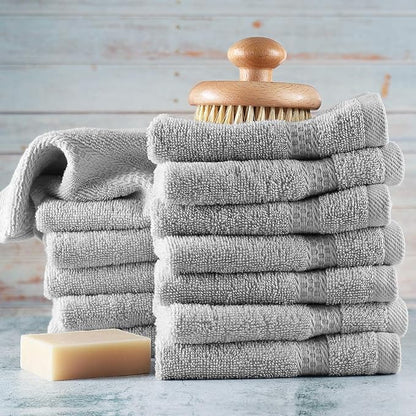 Hearth & Harbor Washcloths 12 Pack - 100% Cotton Washcloth for Body and face, High Absorbent and Soft 13"x13" Body Wash Cloth, Quick Dry - Silver Grey Washcloths