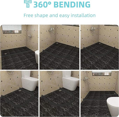 Shower Threshold Water Dam,Walk in Shower Water Guard, Shower Dam Water Barrier Bathroom Sink Splash for Dry And Wet Separation Caulk Seal Strip Edge Trim (78Inch, Black)