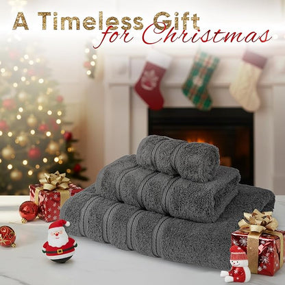 American Soft Linen Premium 3 Piece Towel Set, 1 Bath Towel 1 Hand Towel 1 Washcloth, 600 GSM 100% Cotton Turkish Towels for Bathroom, Dark Gray Towel Set