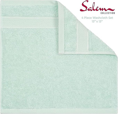 American Soft Linen Salem Washcloth Sets, 4 Piece Luxury 600 GSM 100% Cotton Washcloths for Bathroom, 13x13 inches Washrags Premium Quality Hand Face Towels, Mint