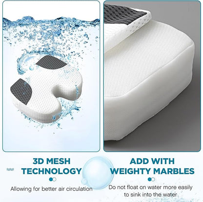 Suzile 2 Pcs Hot Tub Booster Seat Weighted Spa Bathtub Booster Inflatable Cushion Quick Dry Non Slip Bottom Portable Seat with 3D Air Mesh Cover Tub Accessory for Adult Indoor Outdoor(White Grey)